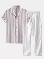 Men's Mesh Cuban Shirt Co Ord Linen Blend Straight