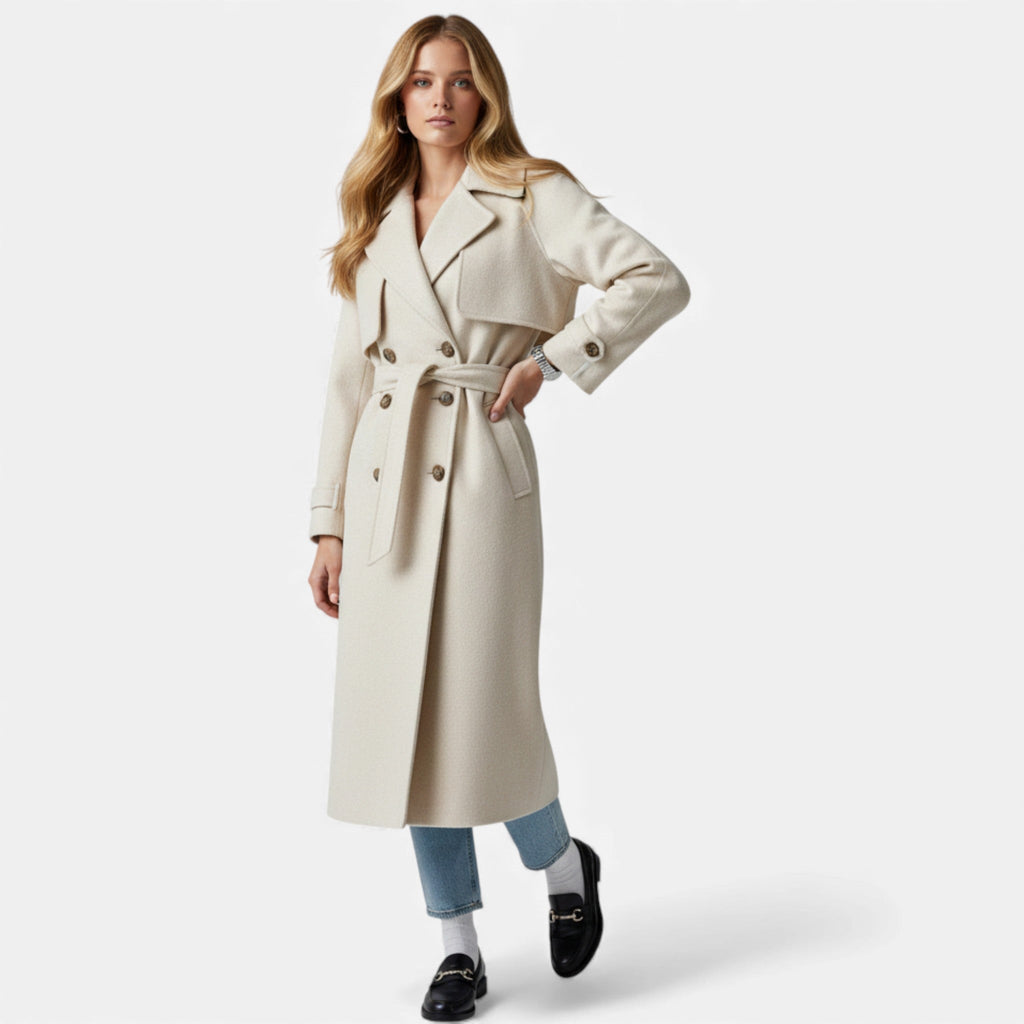Women's Belted Lapel Coat – Classic Mid-Length Overcoat