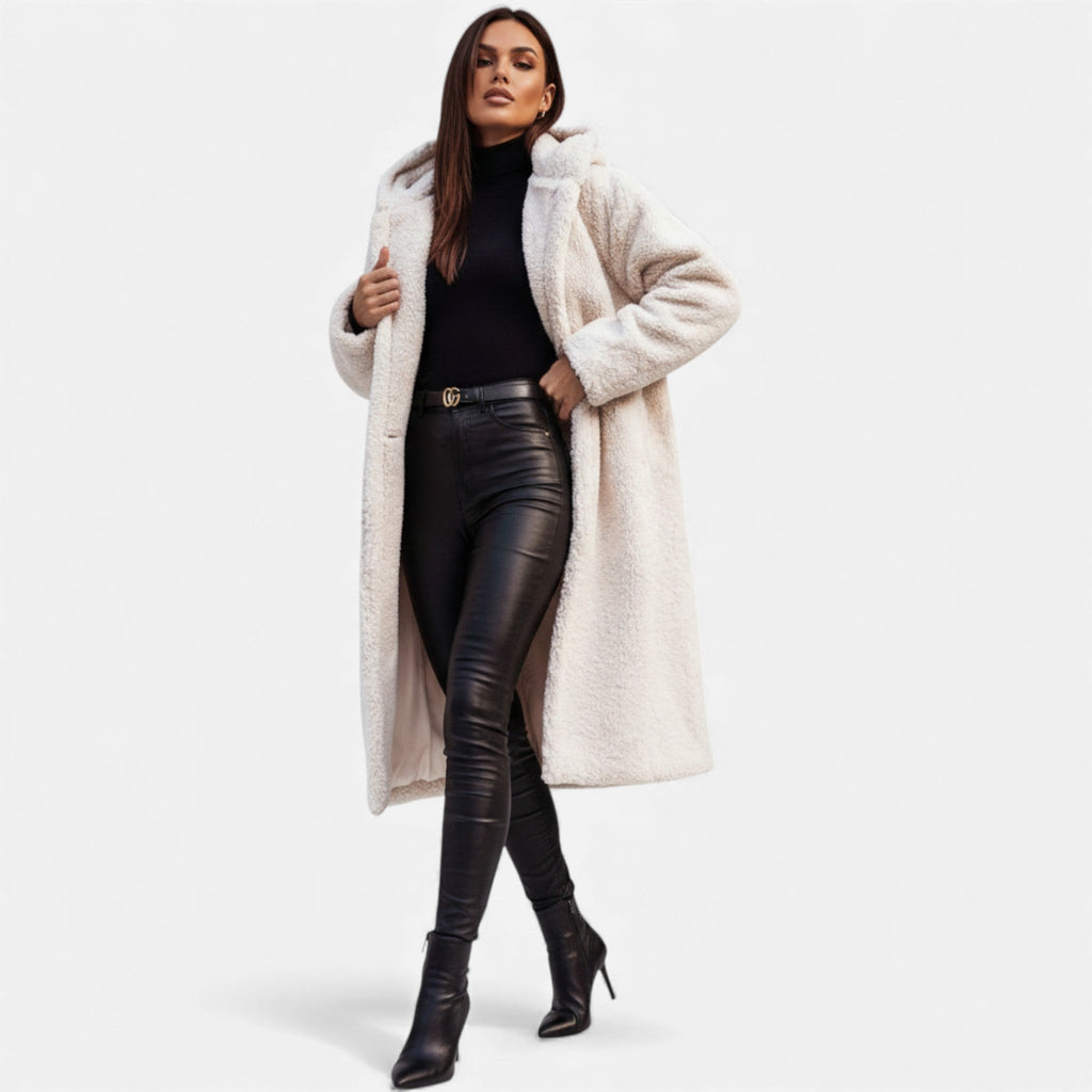 Women's Plush Faux‑Fleece Long Coat
