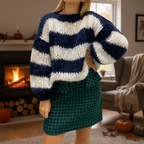 Women's Chunky Knit Sweater with Wide Stripes