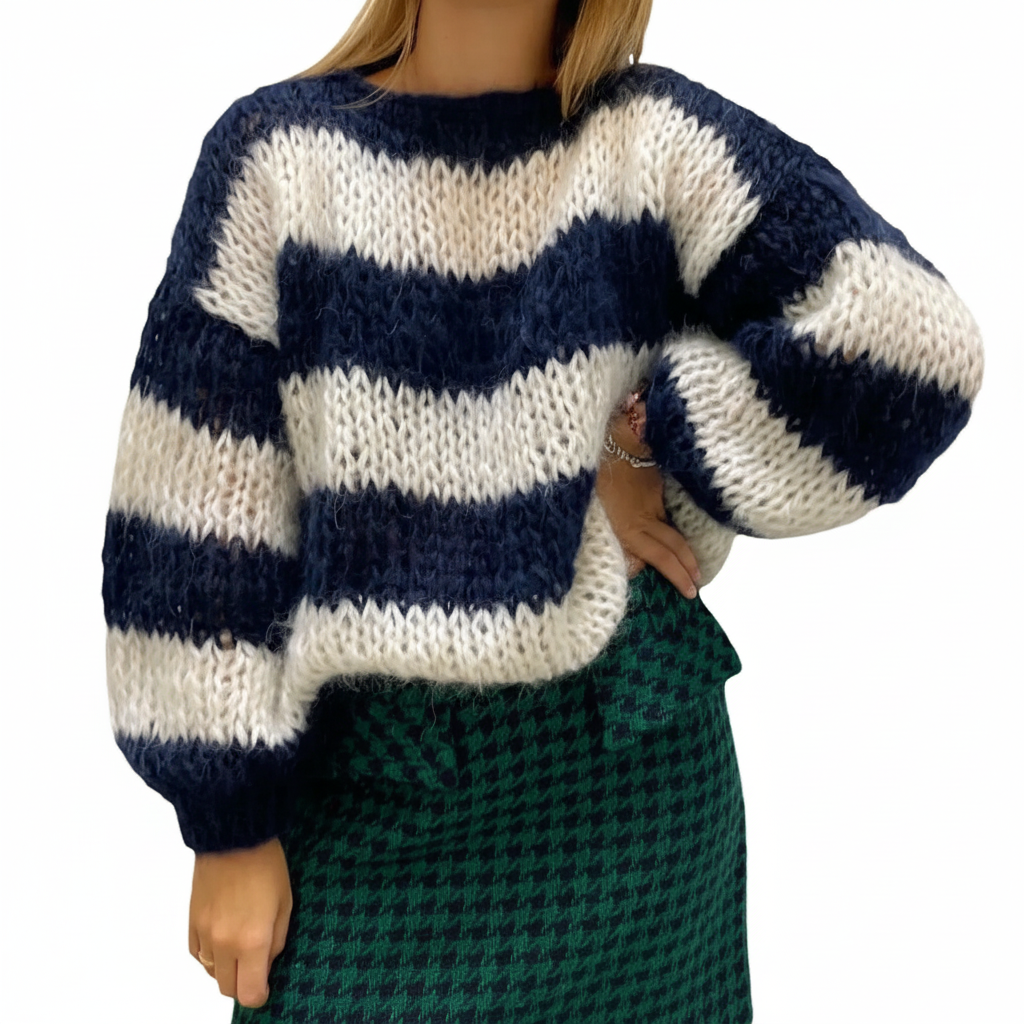 Women's Chunky Knit Sweater with Wide Stripes