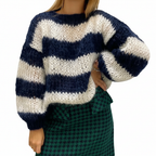 Women's Chunky Knit Sweater with Wide Stripes
