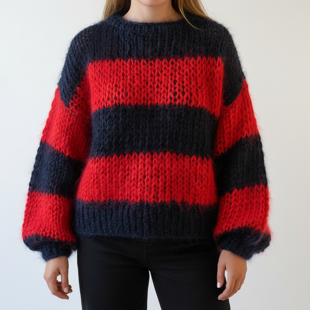 Women's Chunky Knit Sweater with Wide Stripes