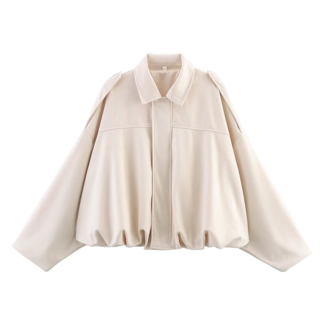 Women's Oversized Bomber Jacket – Relaxed Shirt-Collar Layer