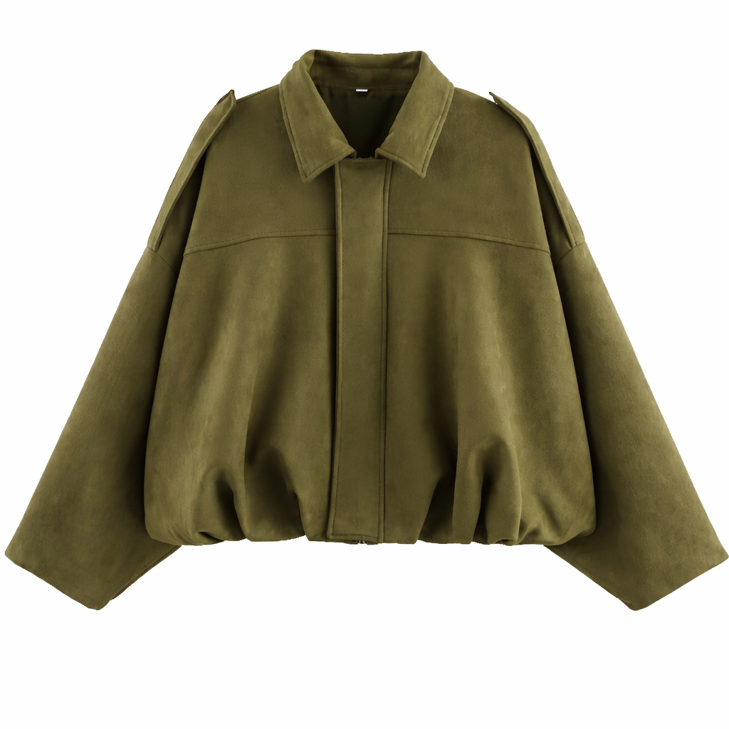 Women's Oversized Bomber Jacket – Relaxed Shirt-Collar Layer