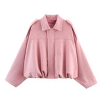 Women's Oversized Bomber Jacket – Relaxed Shirt-Collar Layer
