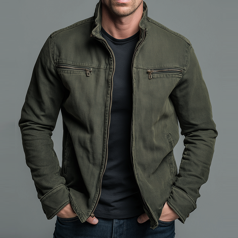 Men's Vintage Zip Jacket Stand Collar Autumn Winter Layer