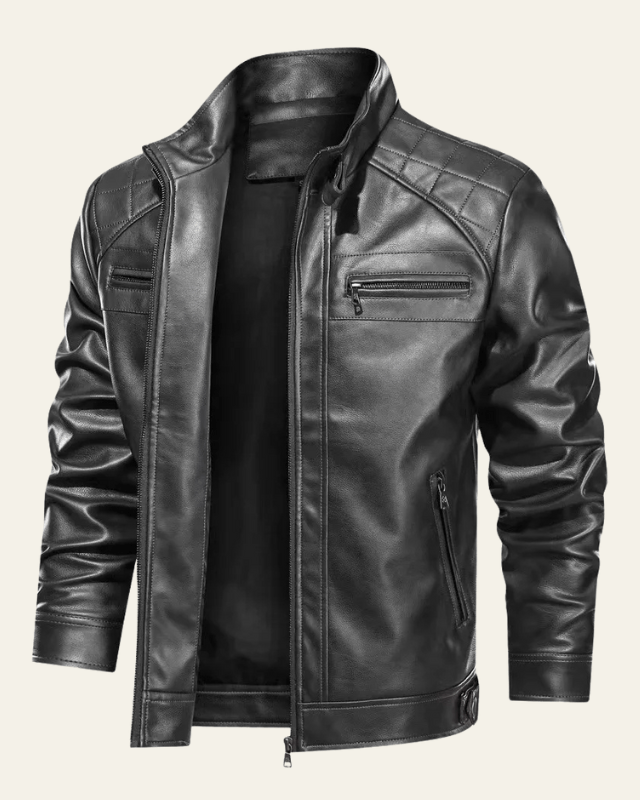 Men's Stand Collar Biker Jacket Zip Up Autumn Winter