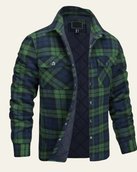 Men's Checked Shirt Jacket Warm Snap Front Layer