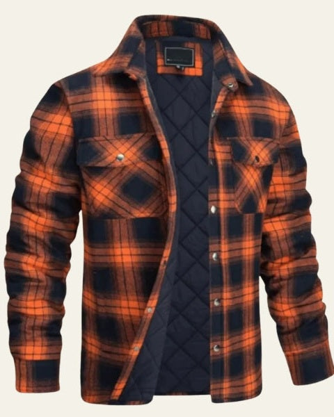 Men's Checked Shirt Jacket Warm Snap Front Layer
