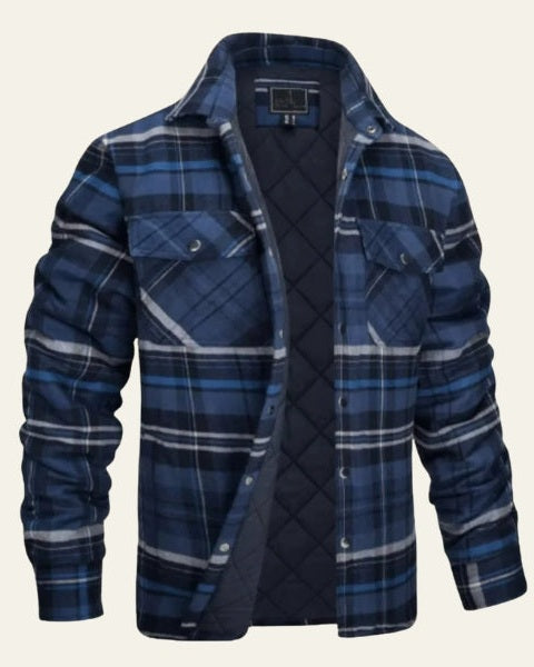 Men's Checked Shirt Jacket Warm Snap Front Layer