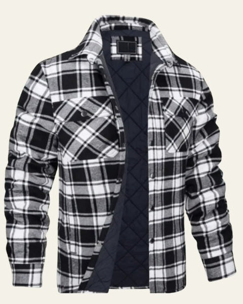 Men's Checked Shirt Jacket Warm Snap Front Layer