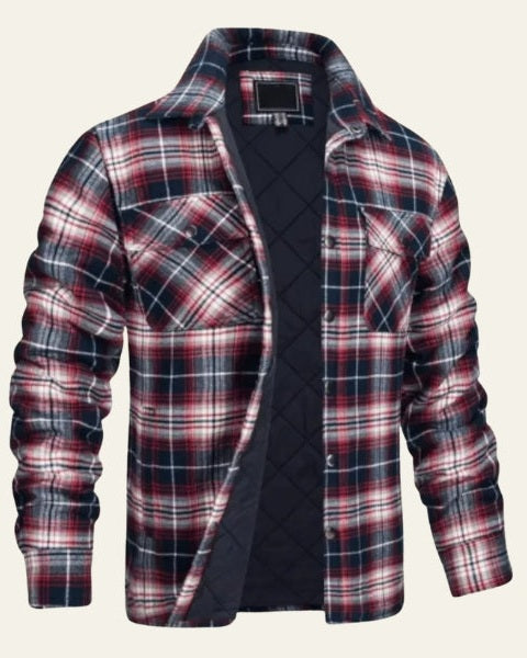 Men's Checked Shirt Jacket Warm Snap Front Layer