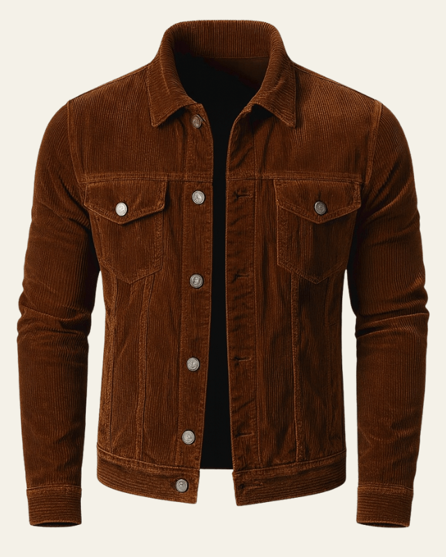 Men's Button Front Trucker Jacket Regular Fit Cord Layer