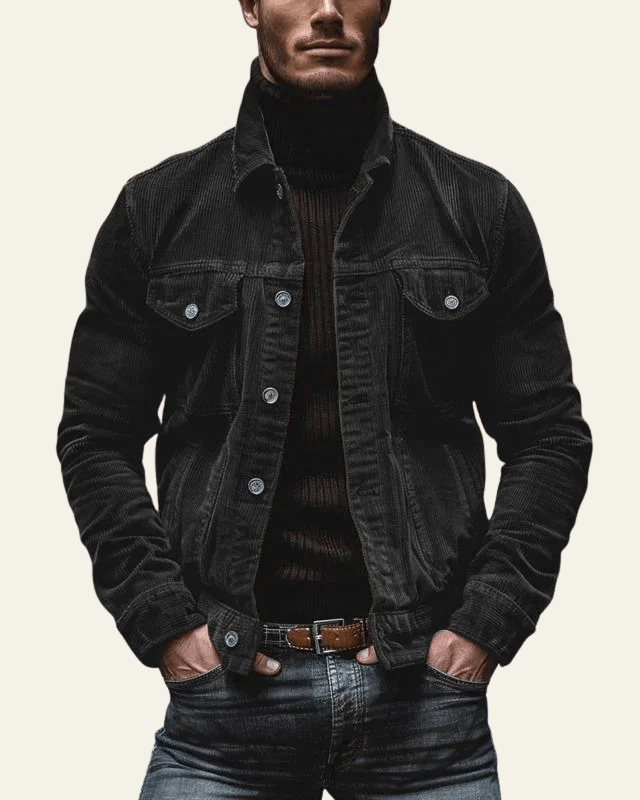 Men's Button Front Trucker Jacket Regular Fit Cord Layer