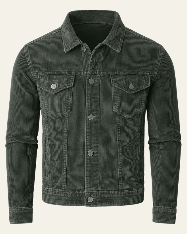 Men's Button Front Trucker Jacket Regular Fit Cord Layer