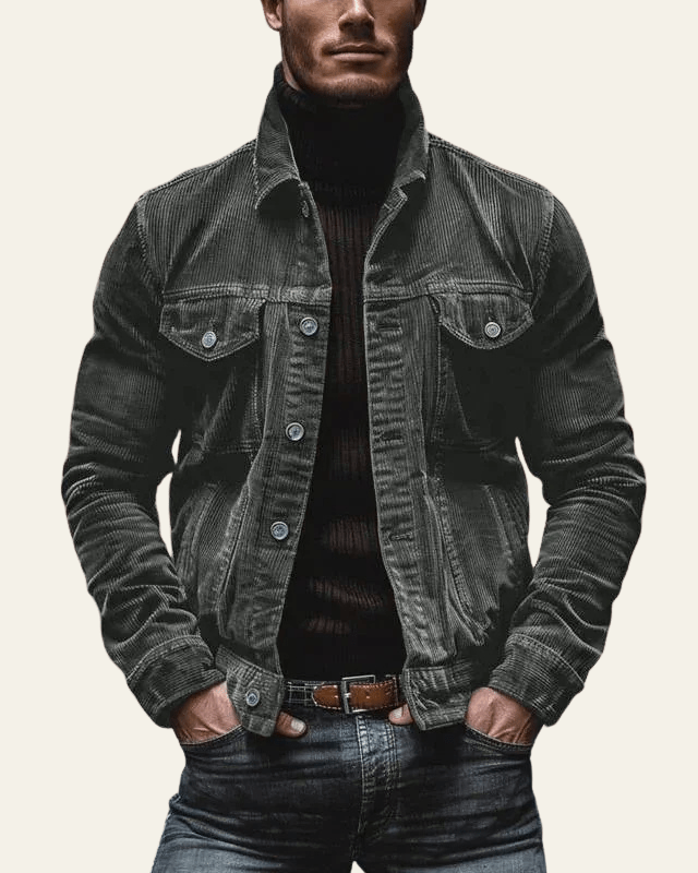 Men's Button Front Trucker Jacket Regular Fit Cord Layer