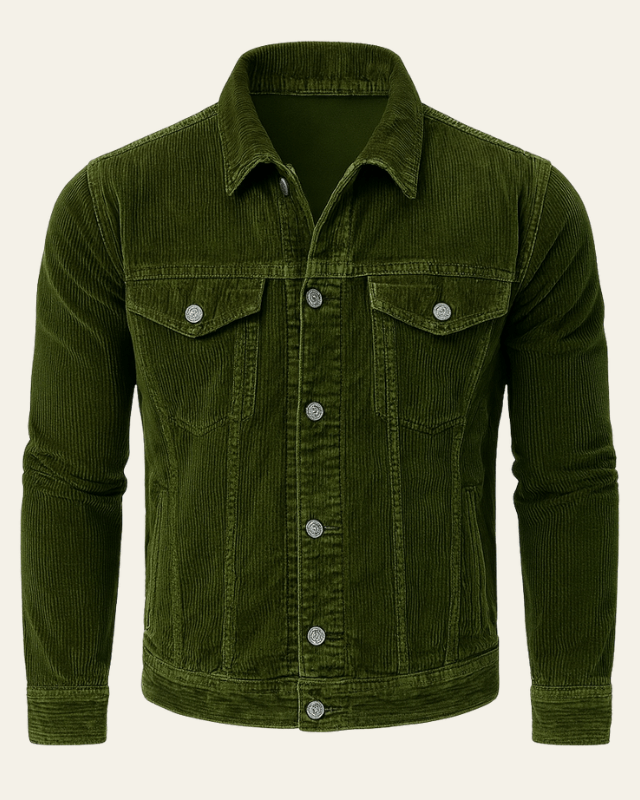 Men's Button Front Trucker Jacket Regular Fit Cord Layer