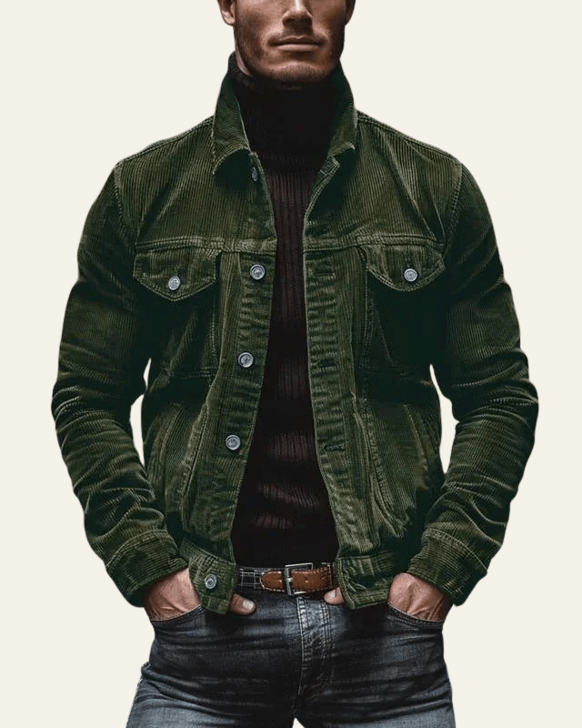 Men's Button Front Trucker Jacket Regular Fit Cord Layer