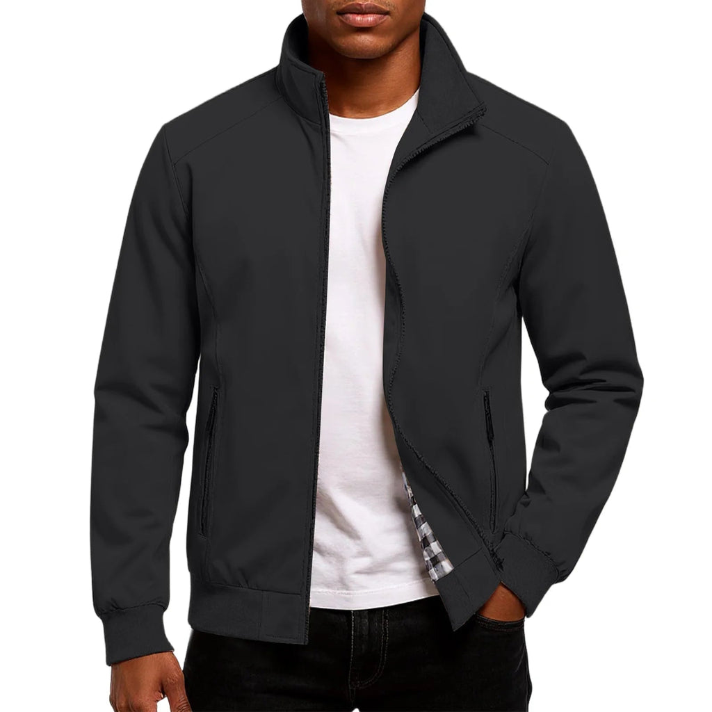 Men's Stand Collar Bomber Jacket Lightweight Spring Autumn Layer