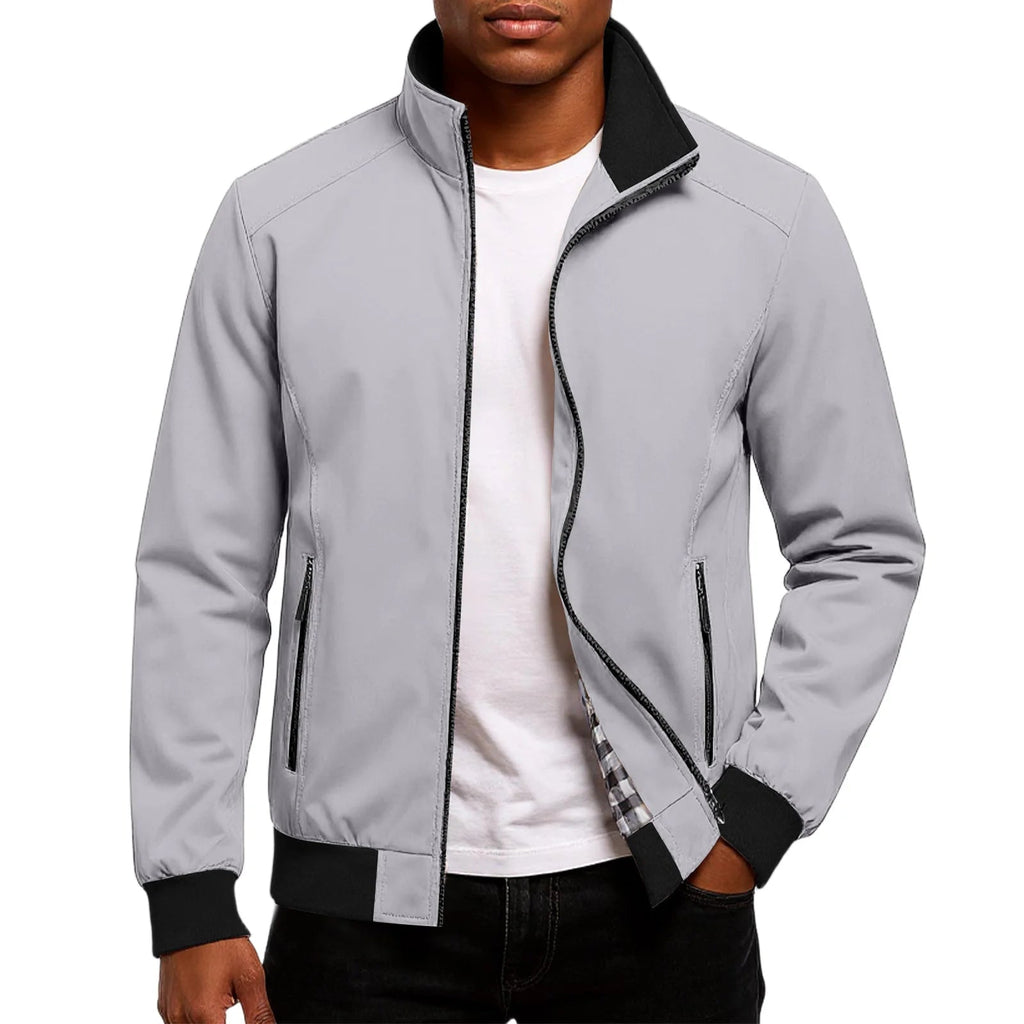 Men's Stand Collar Bomber Jacket Lightweight Spring Autumn Layer