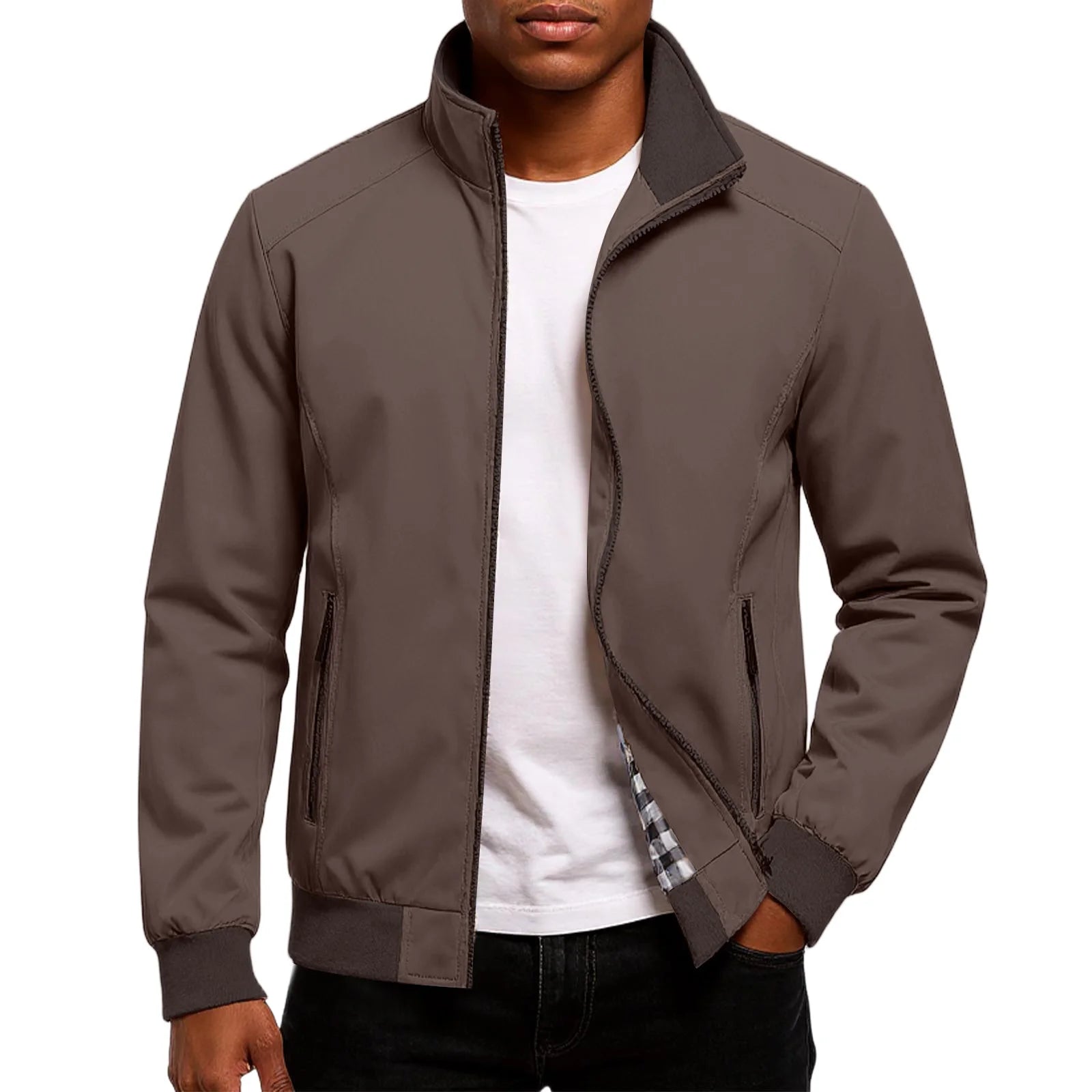 Men's Stand Collar Bomber Jacket Lightweight Spring Autumn Layer