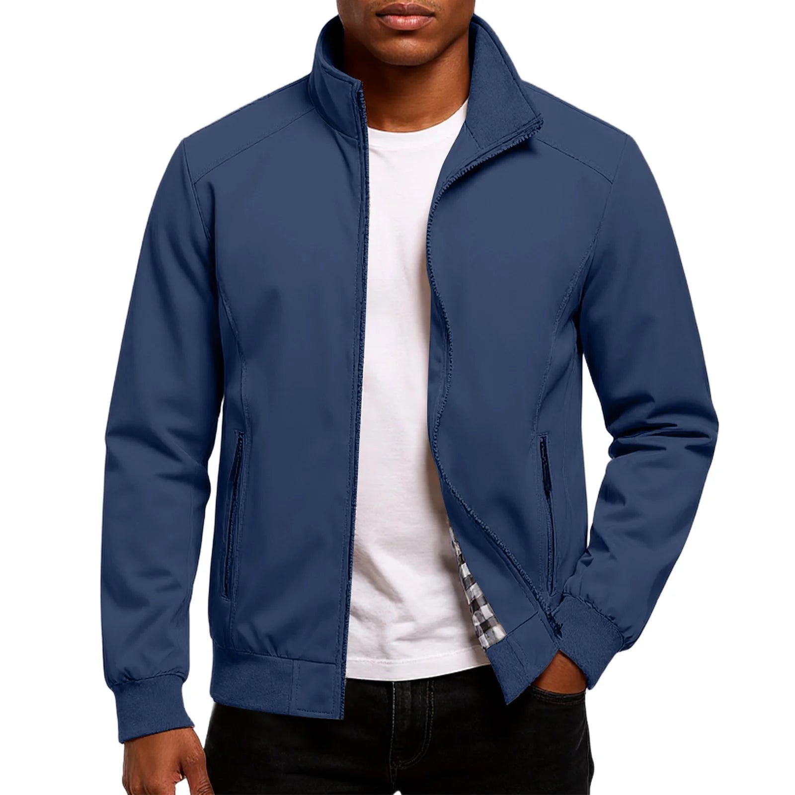 Men's Stand Collar Bomber Jacket Lightweight Spring Autumn Layer