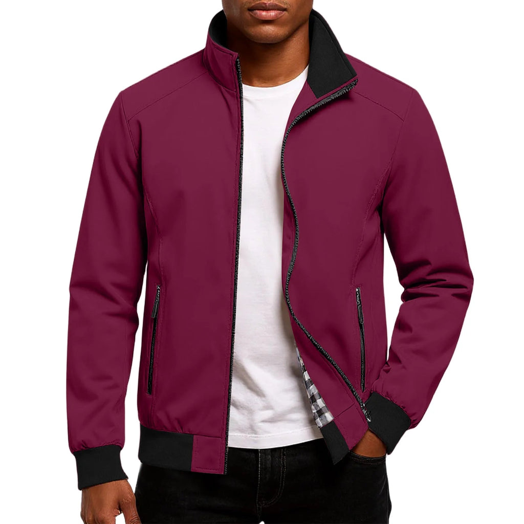 Men's Stand Collar Bomber Jacket Lightweight Spring Autumn Layer