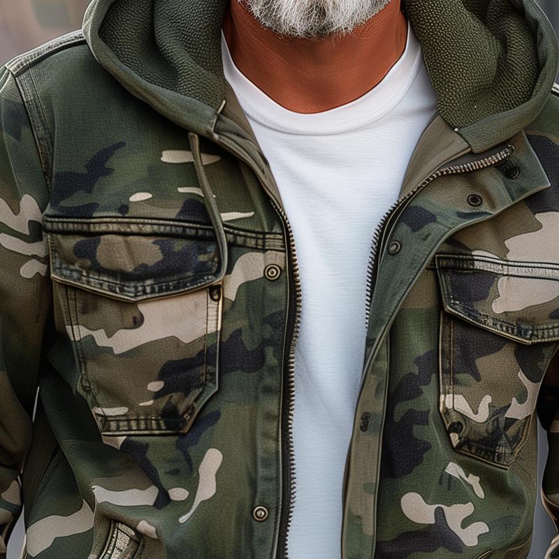 Men's Hooded Cargo Utility Jacket Relaxed Autumn Winter Layer