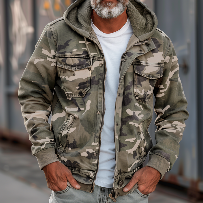 Men's Hooded Cargo Utility Jacket Relaxed Autumn Winter Layer