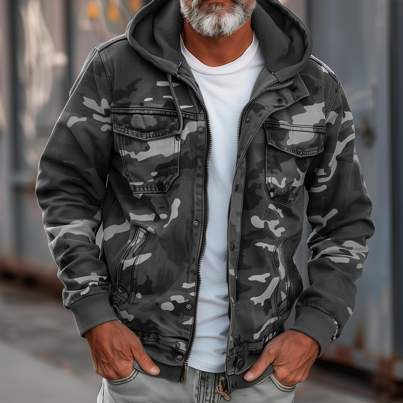 Men's Hooded Cargo Utility Jacket Relaxed Autumn Winter Layer