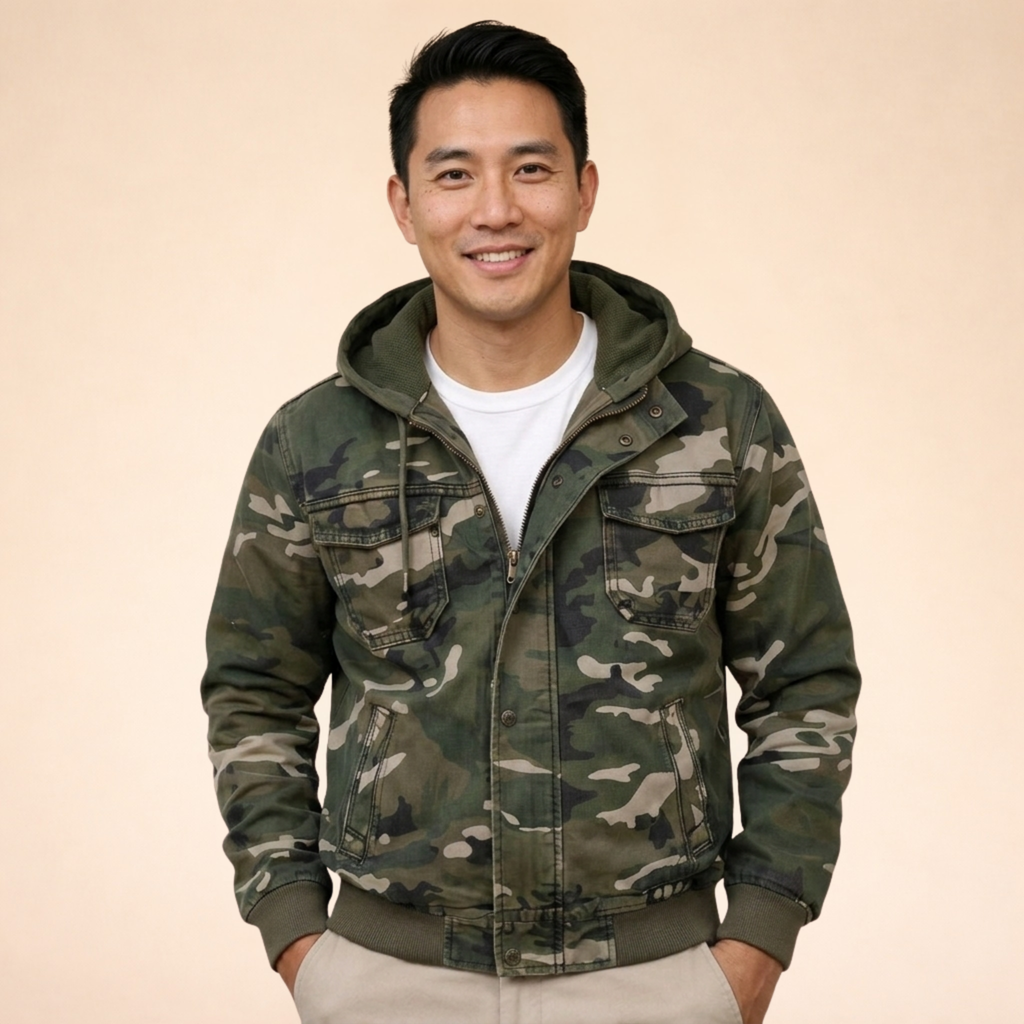 Men's Hooded Cargo Utility Jacket Relaxed Autumn Winter Layer
