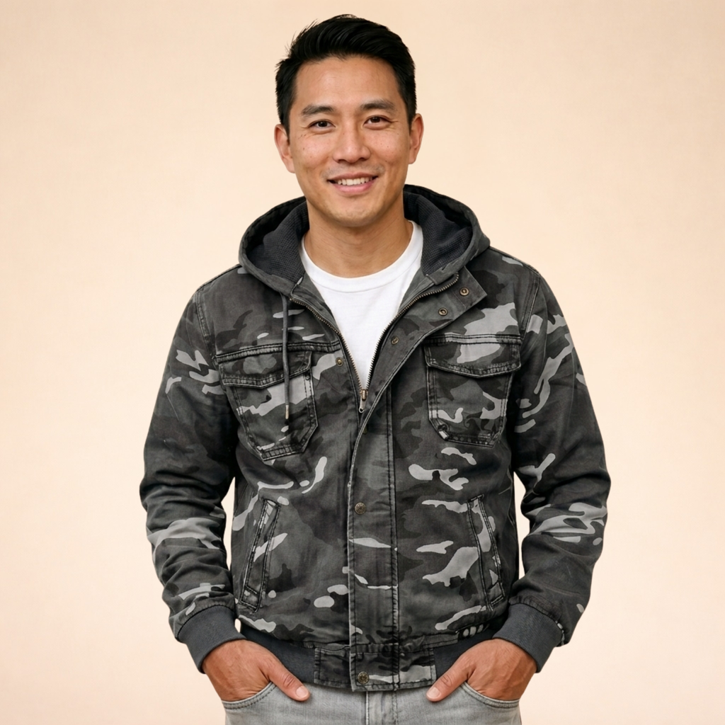 Men's Hooded Cargo Utility Jacket Relaxed Autumn Winter Layer
