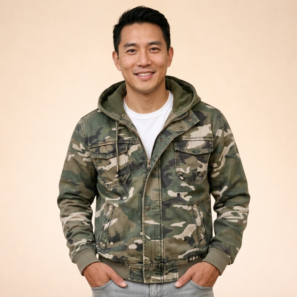 Men's Hooded Cargo Utility Jacket Relaxed Autumn Winter Layer