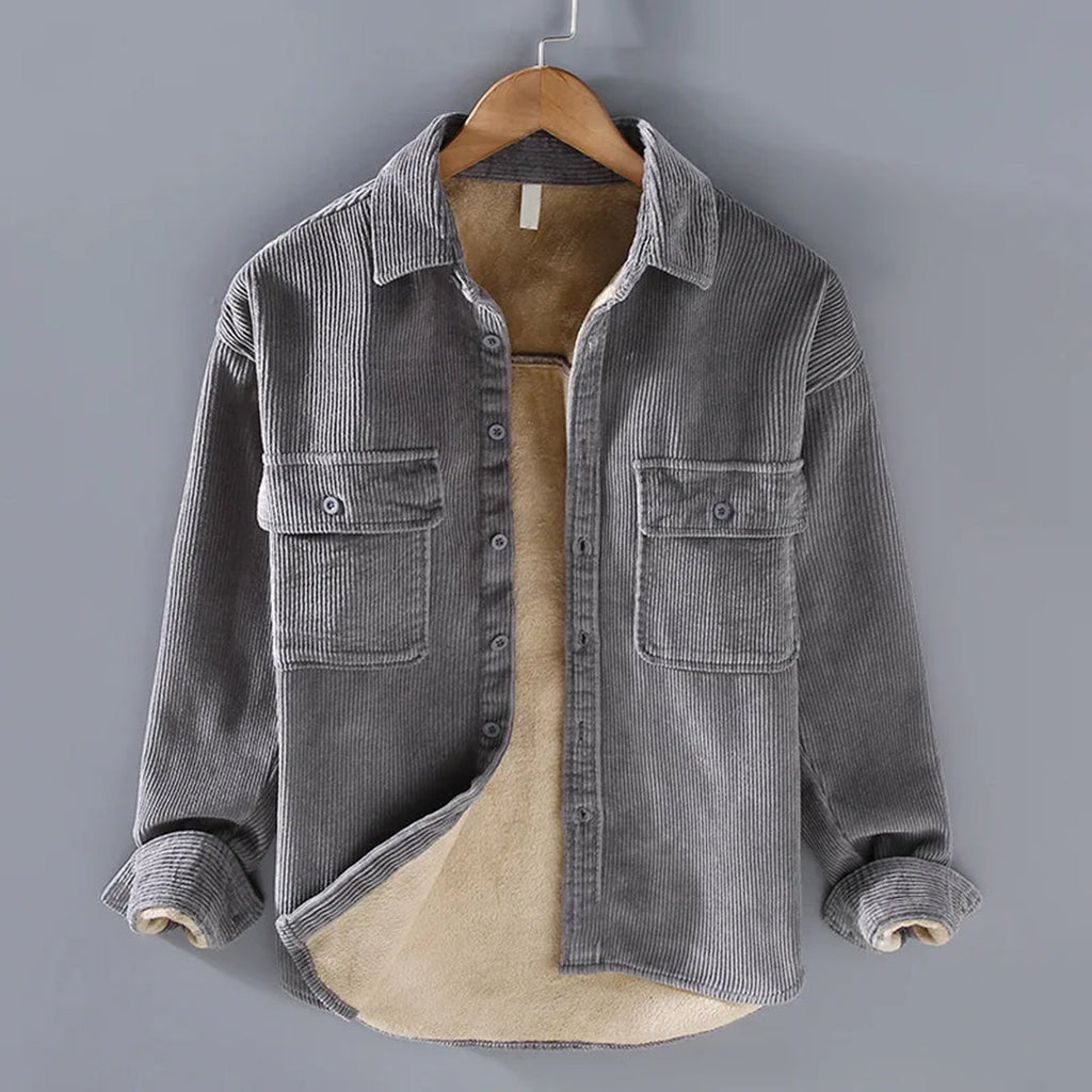 Men's Warm Corduroy Overshirt Jacket Button Up Layer