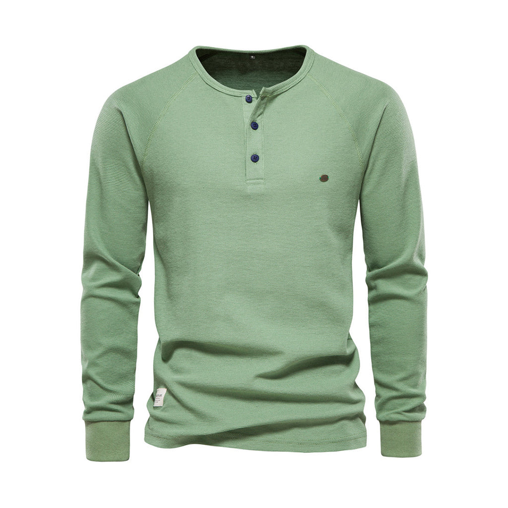 Men's Long Sleeve Henley Shirt Waffle Texture Casual Fit