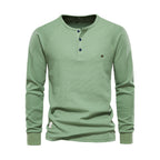 Men's Long Sleeve Henley Shirt Waffle Texture Casual Fit