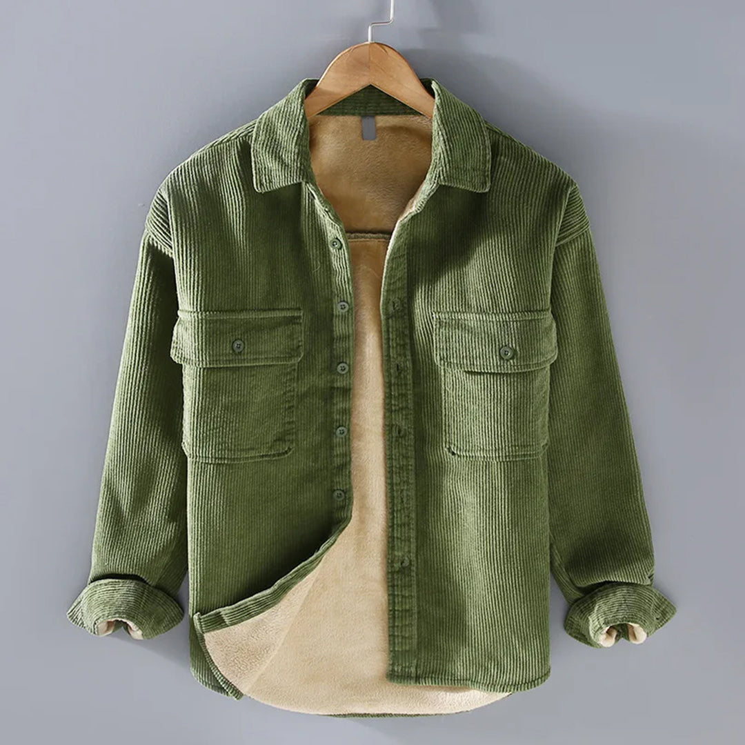 Men's Warm Corduroy Overshirt Jacket Button Up Layer