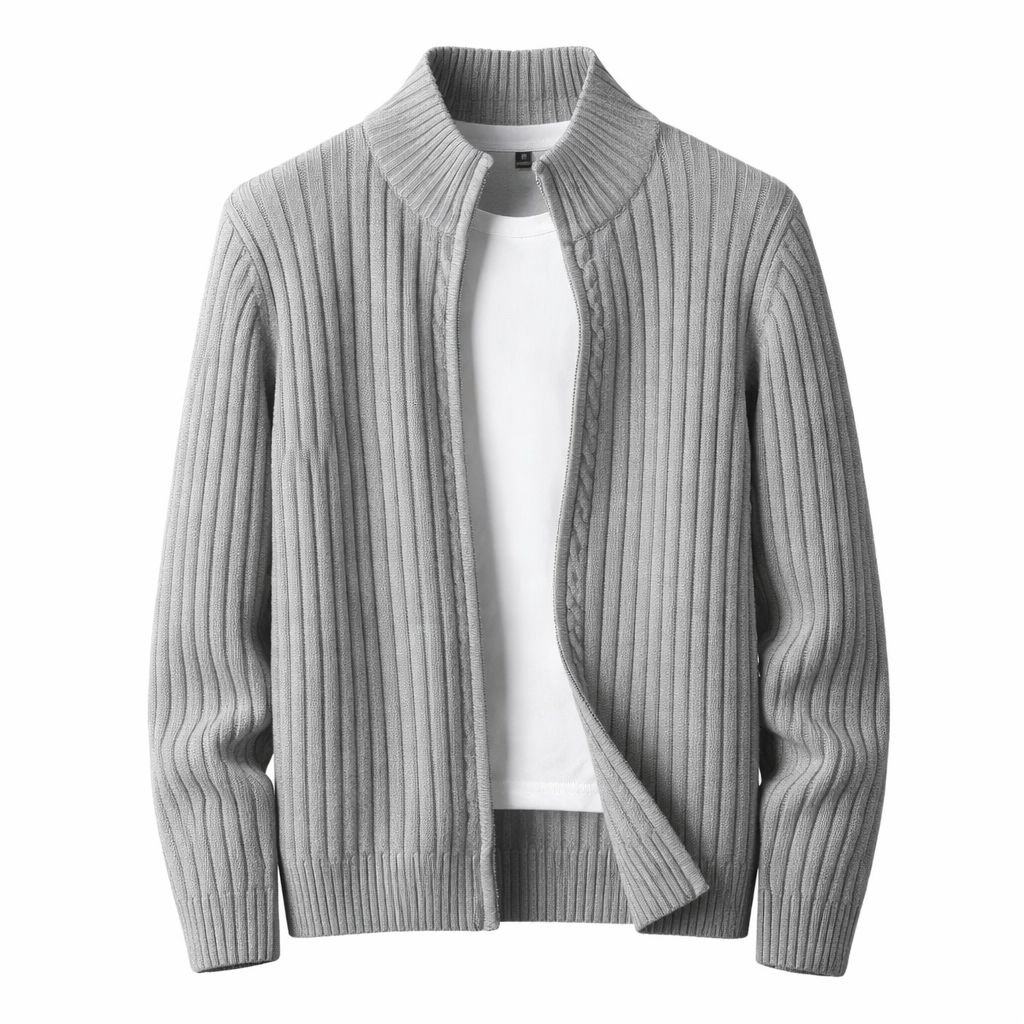 Men's Ribbed Zip Cardigan Stand Collar Knit Jacket