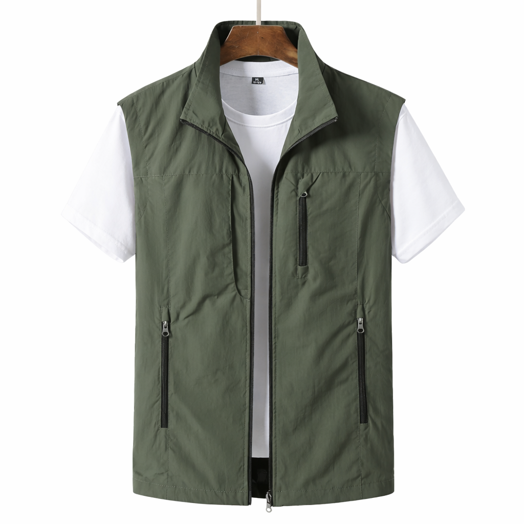 Men's Lightweight Gilet Zip Front Utility Vest Casual Layer
