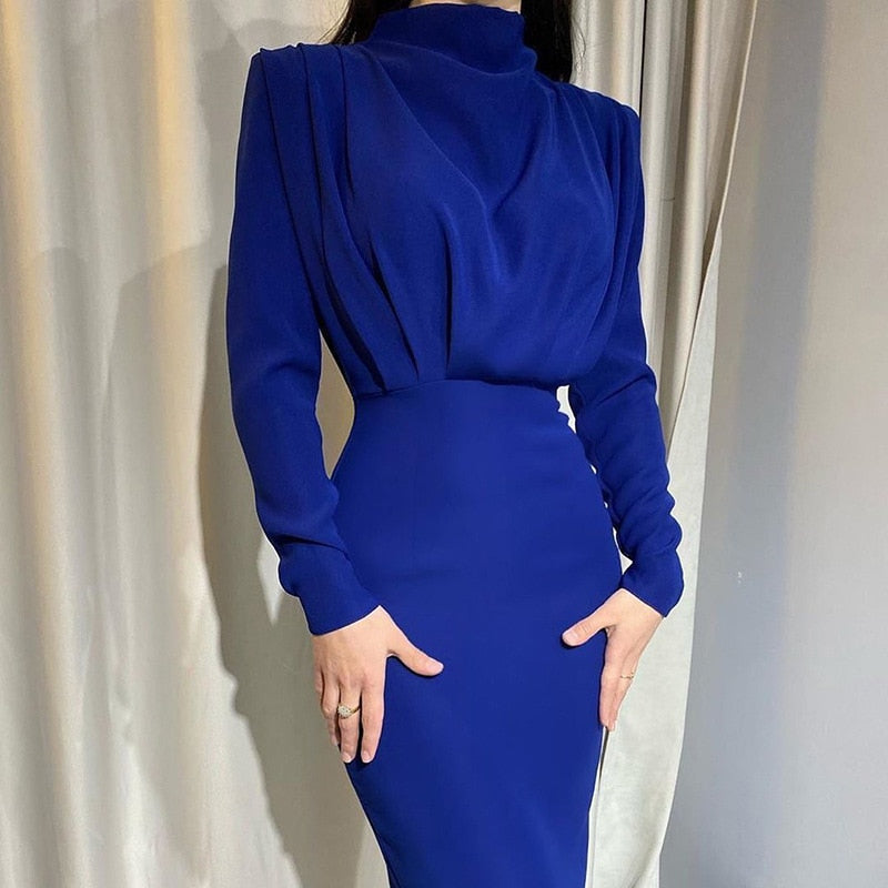 Women's Maxi Dress Sculpted Bodycon High Neck Long