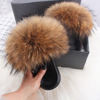 Women's Fluffy Faux Fur Slippers Soft Plush Slide