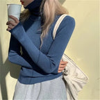 Women's Ribbed Turtleneck Jumper Soft Stretch Knit Slim