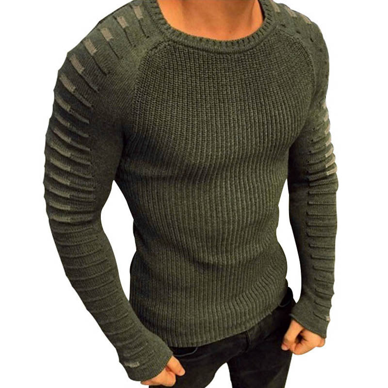 Men's Slim Knit Sweater with Printed Raglan Sleeves