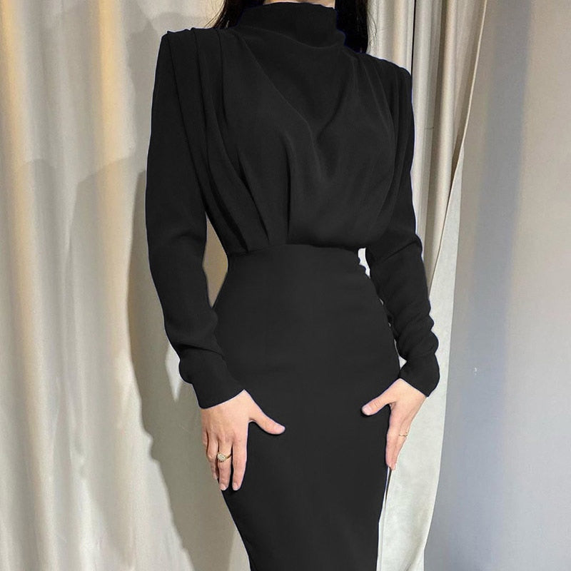 Women's Maxi Dress Sculpted Bodycon High Neck Long