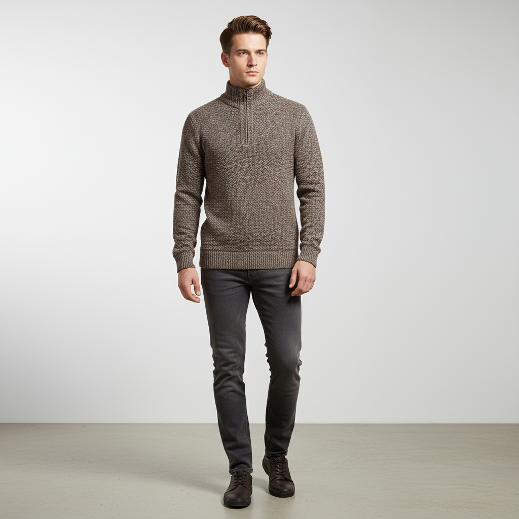 Men's Textured Half Zip Sweater with High Collar