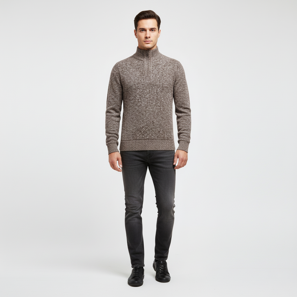 Men's Textured Half Zip Sweater with High Collar