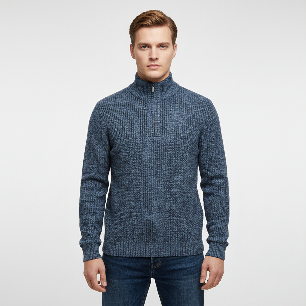 Men's Textured Half Zip Sweater with High Collar