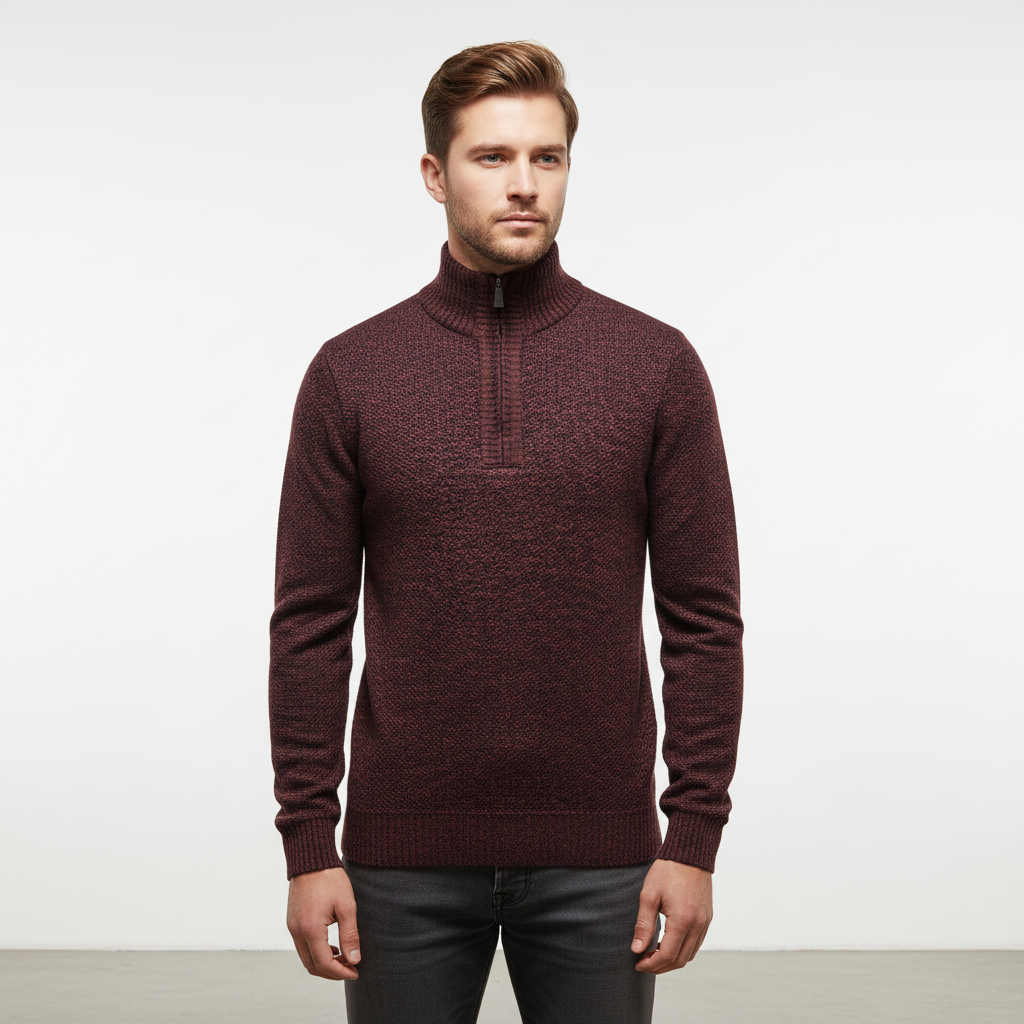 Men's Textured Half Zip Sweater with High Collar