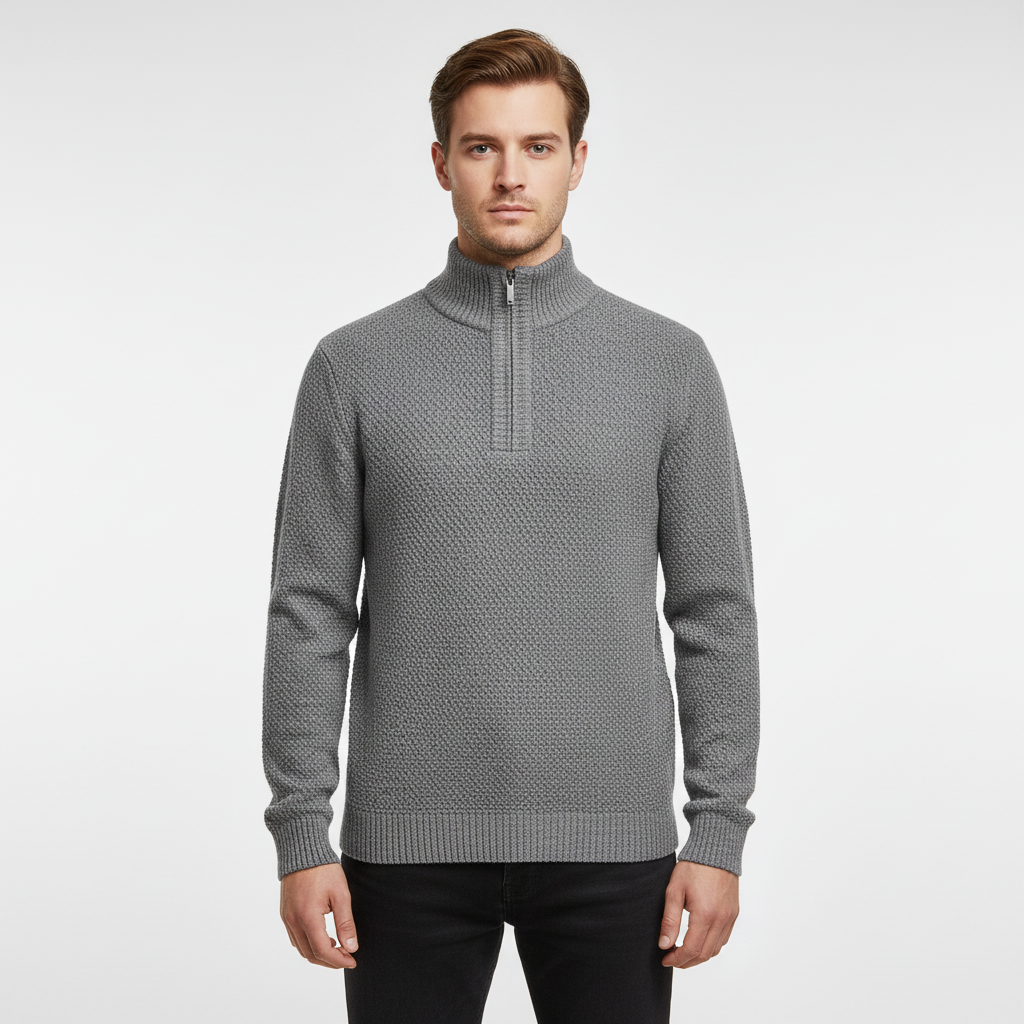 Men's Textured Half Zip Sweater with High Collar
